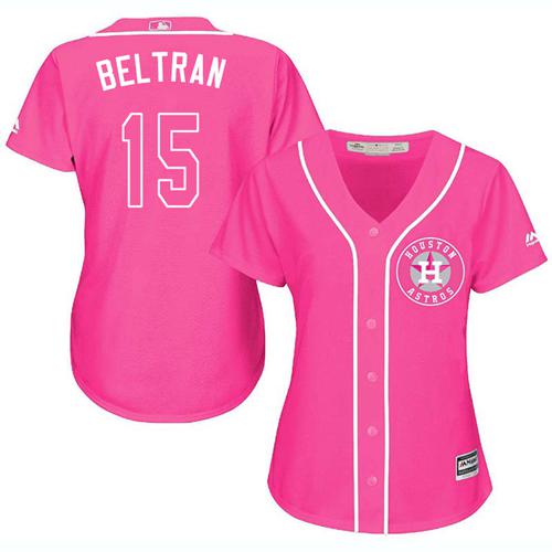 Astros #15 Carlos Beltran Pink Fashion Women's Stitched MLB Jersey - Click Image to Close